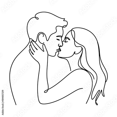 Romantic couple in love kissing, vector illustration featuring man and woman embracing, heartwarming affection, romance concept, relationship theme, love story, intimate moment, emotional connection, 