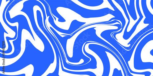 Blue wavy lines abstract background. Trendy psychedelic retro style backdrop. Waves, swirl and twirl pattern. Twisted distorted vector texture. Y2k aesthetic design