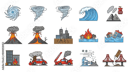 Natural disaster icons for emergency response and climate change presentations
