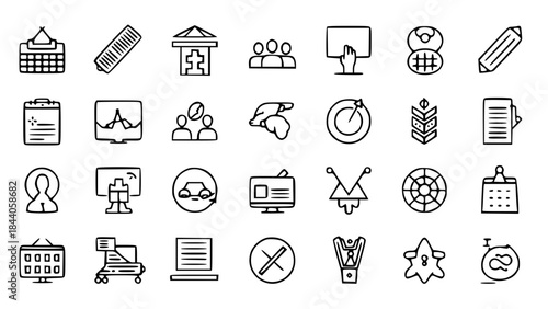 Business and Management Line Icons Set. Vector Collection of Office, Planning, Teamwork, and Strategy Symbols.