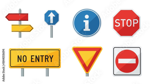 Collection of road signs for navigation and information