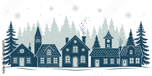 Bundled silhouette pack of Christmas village houses with clean shapes, snowy rooftops, and a cozy holiday feel.
