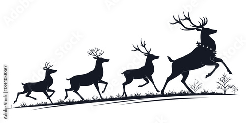 Bundled silhouette pack of reindeer poses, standing and moving, with clean shapes and a festive winter style.