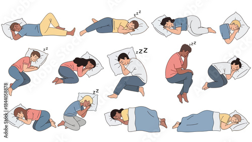 People sleeping in various positions illustrations