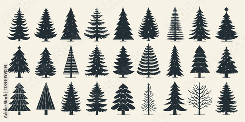 Bundled vector pack of Christmas tree silhouettes with clean shapes, festive details, and a classic holiday style.