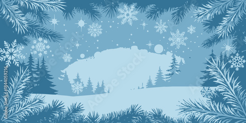 Cool blue winter Christmas vector with frosted patterns, subtle festive accents, and a crisp, wintry holiday feel.