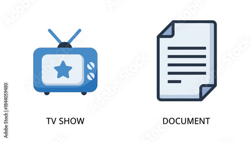 Vector illustration of Icons representing media and documents on screen for tv shows and files