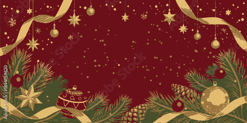 Dramatic red velvet Christmas vector featuring gold accents, rich textures, and a luxurious festive atmosphere.