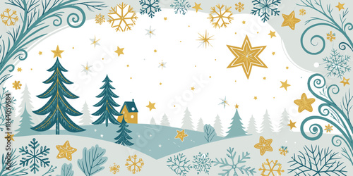Fairy-tale Christmas vector with whimsical decorations, playful festive elements, and a magical holiday atmosphere.