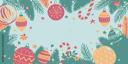 Bright joyful Christmas vector featuring whimsical decorations, playful elements, and a cheerful holiday atmosphere.