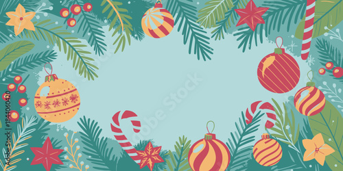 Bright joyful Christmas vector featuring whimsical decorations, playful elements, and a cheerful holiday atmosphere.