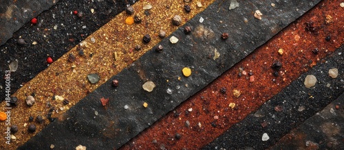 Fototapeta Naklejka Na Ścianę i Meble -  Colorful spice blends arranged diagonally. Food background