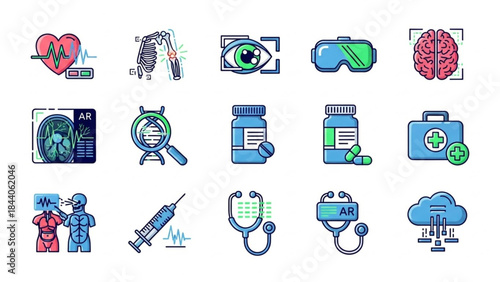 Digital Healthcare and Telemedicine Medical Vector Icons set