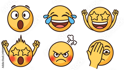 Set of diverse cartoon emojis expressing various emotions
