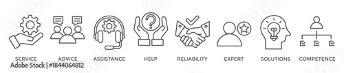 Support banner web icon vector illustration concept with icon of service, advice, assistance, help, reliability, expert, solutions and competence