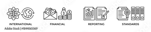 Ifrs banner web icon vector illustration concept for international financial reporting standards with icon of global, network, money, documents, books, and writing