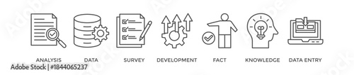 Research banner web icon vector illustration concept with icon of analysis, data, survey, development, fact, knowledge and data entry