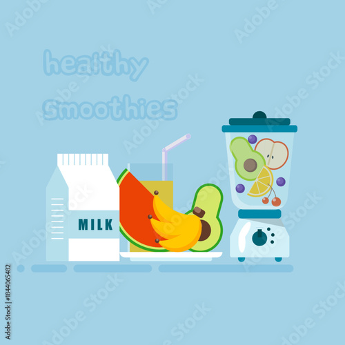 Flat illustration of healthy smoothie ingredients 