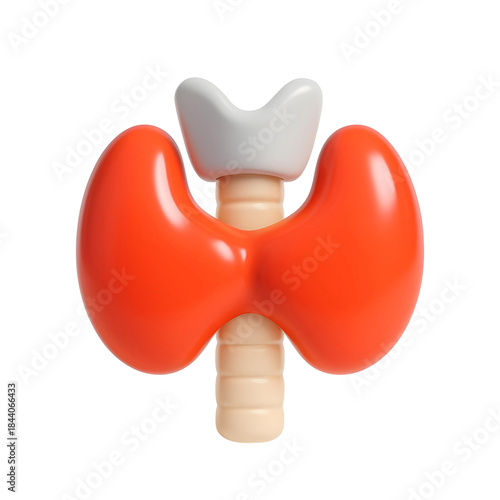 Stylized 3D rendering of the human thyroid gland, representing endocrinology, hormones, and metabolism.