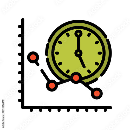Graph chart filled line color icon. Time analysis symbol.