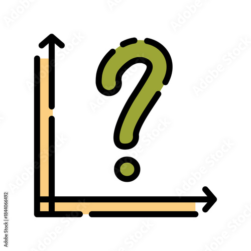 Graph chart filled line color icon. Question analysis symbol.