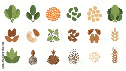 Plant-Based Superfoods Collection: Healthy Nuts, Seeds, Legumes, and Greens for Vegan Diet & Wellness