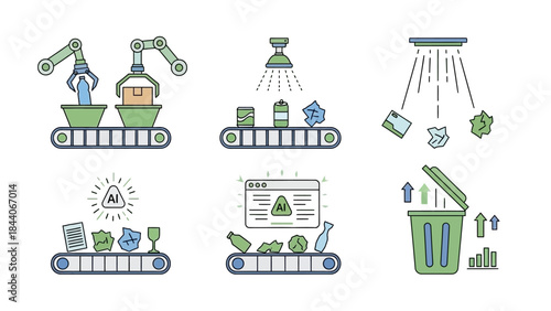 AI Recycling & Waste Management Process Illustration: Sustainable Technology for Circular Economy