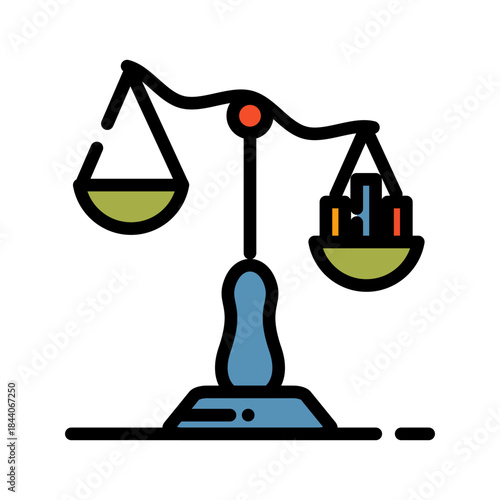 Graph chart filled line color icon. Data balance with scales Symbol.