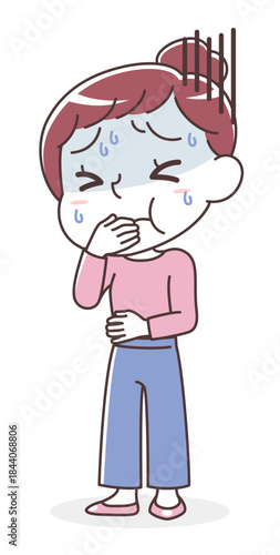 吐き気を感じて苦しむ女性（嘔吐・体調不良・つわり）