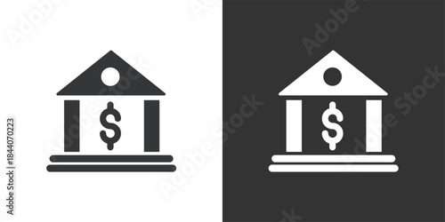 Bank Building and Money icon. Solid glyph series icon