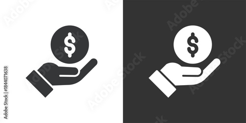 Coin in Hand Palm icon. Solid glyph series icon