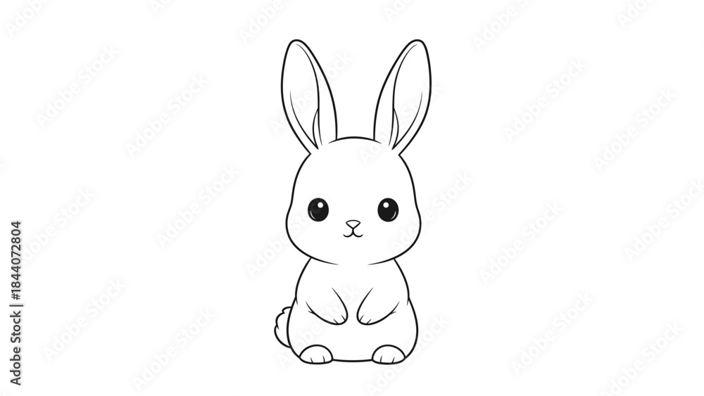 Obraz premium Cute Bunny Rabbit Cartoon Line Art – Adorable Kawaii Animal Outline Illustration