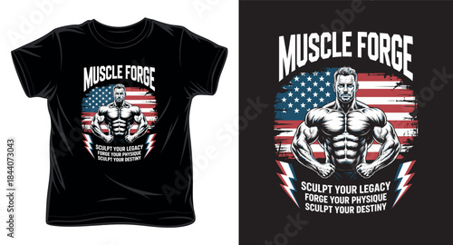 muscle forge graphic vector art t-shirt design print template