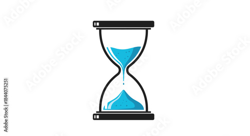 A classic hourglass timer with bright blue sand actively flowing through the narrow neck, representing the passage of time and urgency.