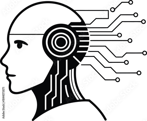 Futuristic Humanoid Head with Circuitry Connections