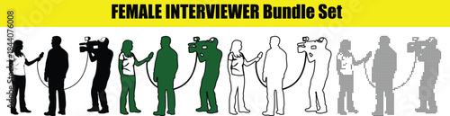 Female interviewer journalist vactor set On air. TV reporter presenting the news outdoors. Journalism industry, live streaming vactor concept.