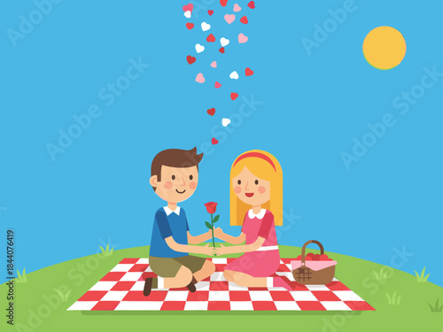 Couple Having Romantic Picnic Illustration