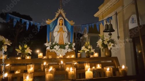 Wallpaper Mural Illuminated religious statue procession at night with glowing candles Torontodigital.ca