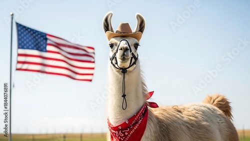 Realistic wildlife photography American llama animal with soft natural fur calm rural countryside outdoor environment fluffy mammal portrait for nature conservation education farming media