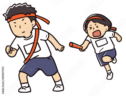 運動会のリレーのバトンパス_カラー
