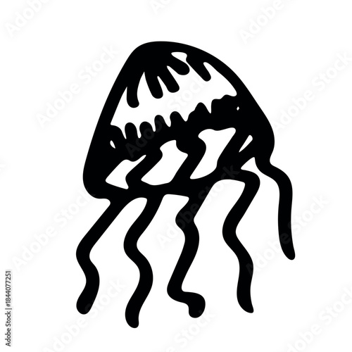 Hand drawn jellyfish doodle Sea animal illustration Cute marine underwater creature Medusa sketch clipart Single element for web, design, decor, children's print