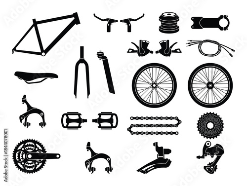 Detailed Vector Illustration of Bicycle Parts for DIY Project or Design