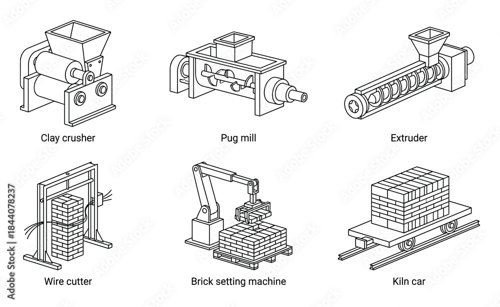 Naklejka premium Illustrative Diagram: Brick Manufacturing Machinery Detailed Schematics