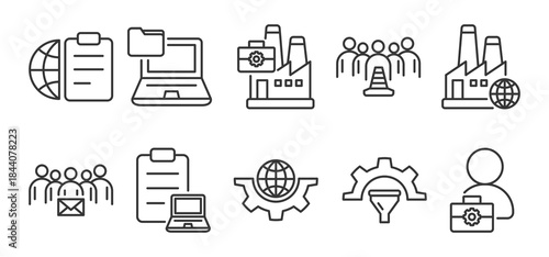 Icon Pack of Organizational Control in Creative Outline Vector Style for Company Management Workflow System Global Industry Team Coordination Business Process Leadership Structure Planning Efficiency