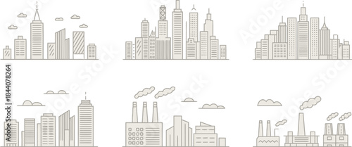 Minimalist Cityscapes and Industrial Scenes in Line