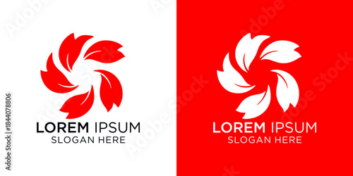 Stunning modern red and white circular cherry blossom petal logo design template for branding projects