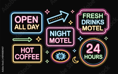 Vibrant Neon Signs for Businesses: Open All Day, Hot Coffee, and More