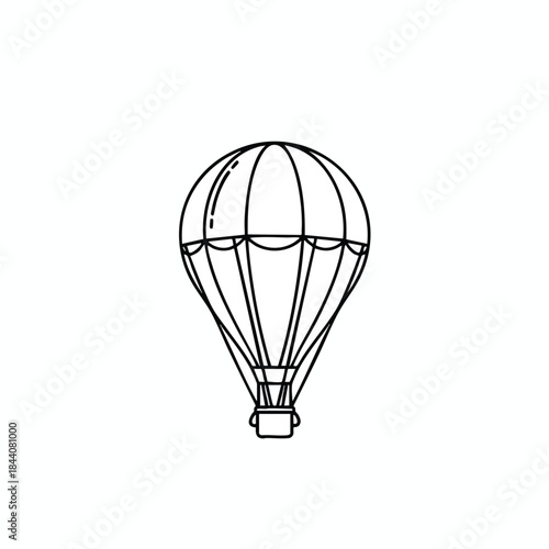 Black and white illustration of a hot air balloon against a pure white background