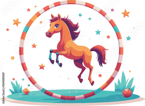 Cartoon Horse Jumping Through Circus Ring