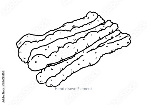 Hand-Drawn Cahkwe Illustration: Simple yet captivating hand-drawn churros. A visual feast for those with a love of culinary illustration